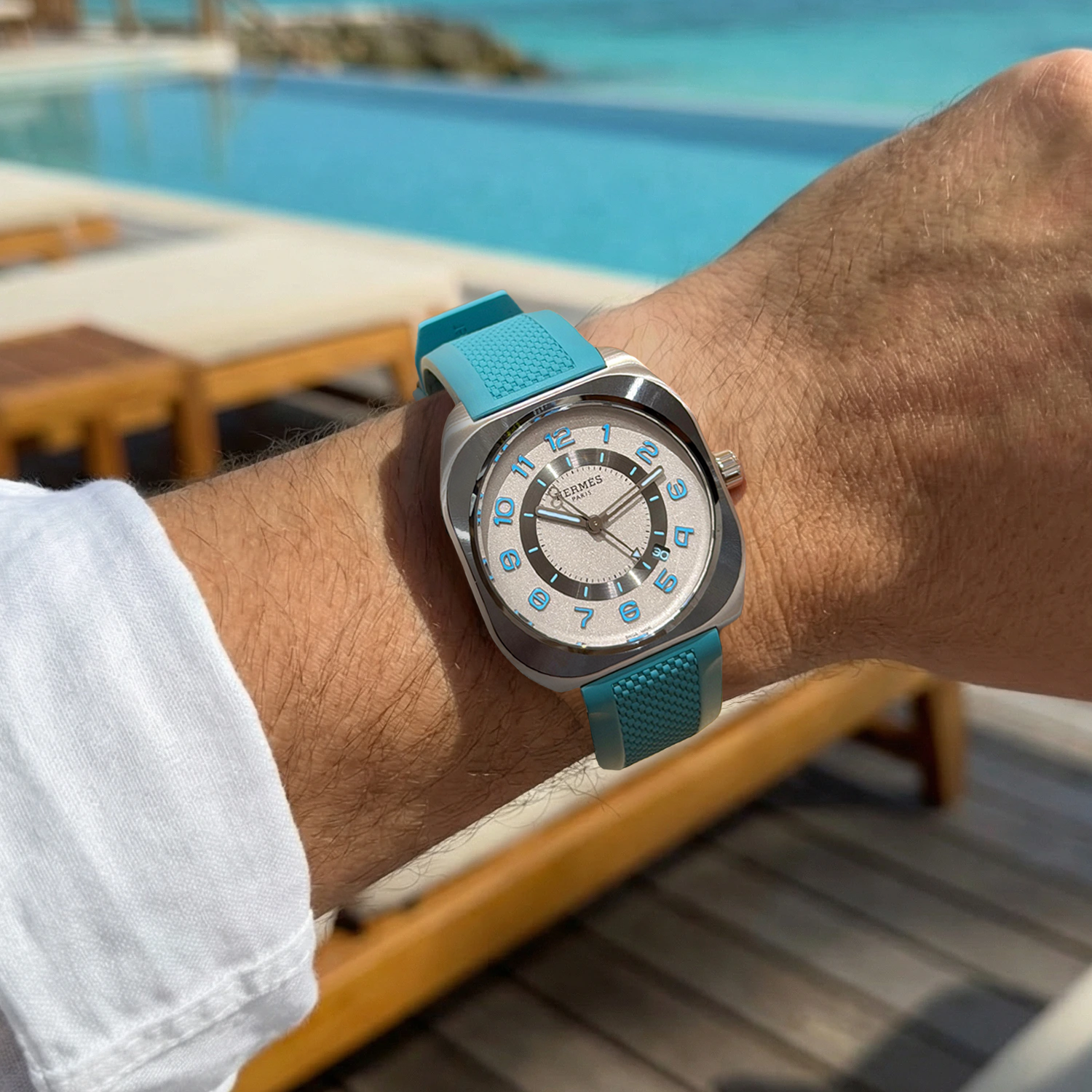 Hermès H08 Titanium with Bleu St Cyr Strap