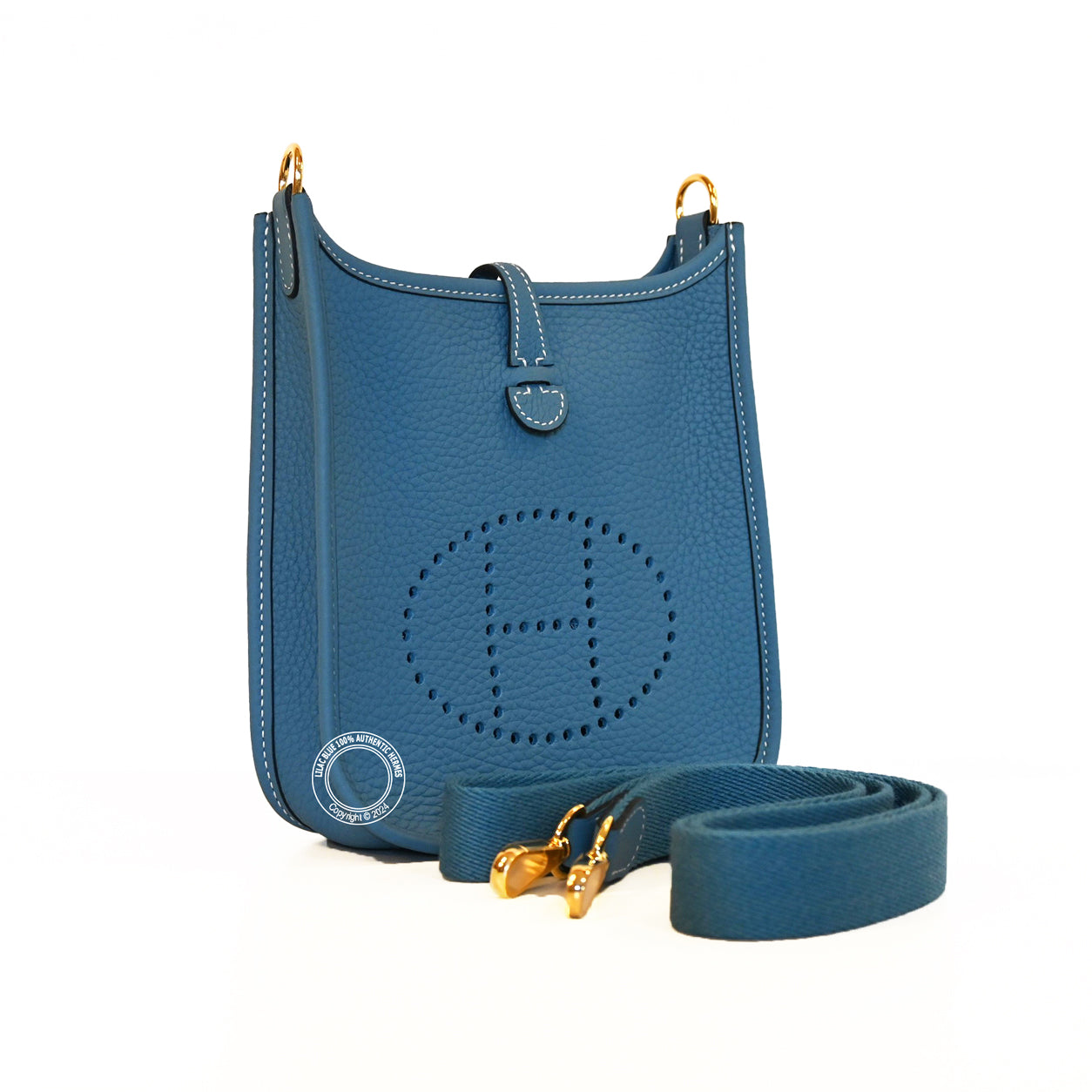 Hermès Evelyne 16cm Blue Jean Clemence GHW