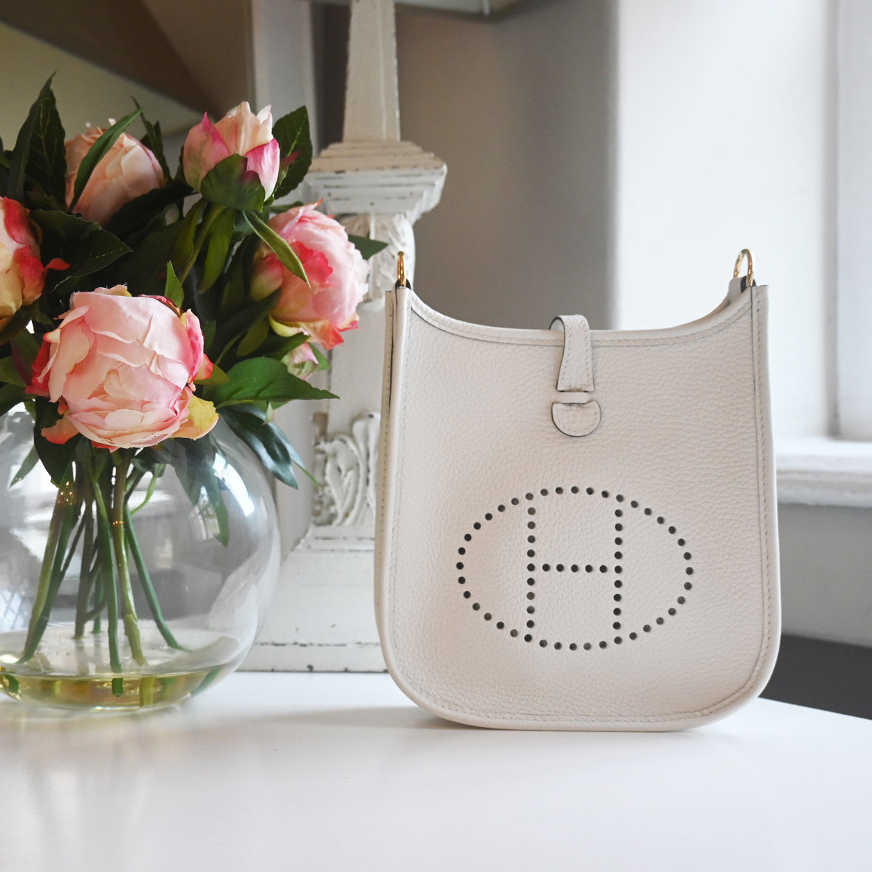 Hermès Evelyne 16cm New White Clemence GHW