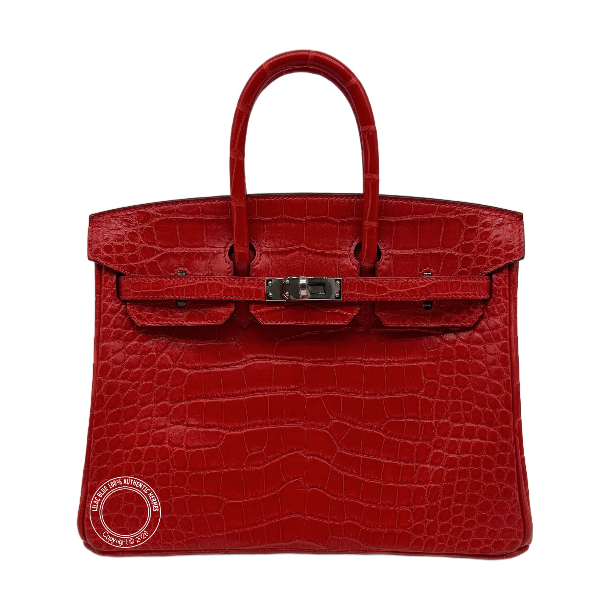 Hermès Birkin 25 Geranium Matte Alligator Palladium Hardware — view 2