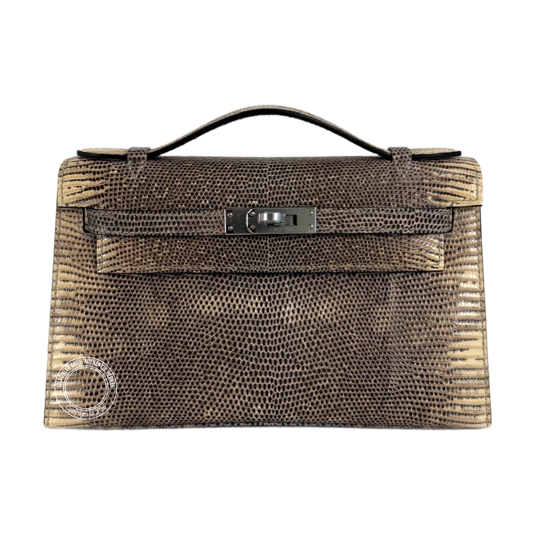 Hermès Kelly Pochette Ombre Lizard Ombre Palladium Hardware