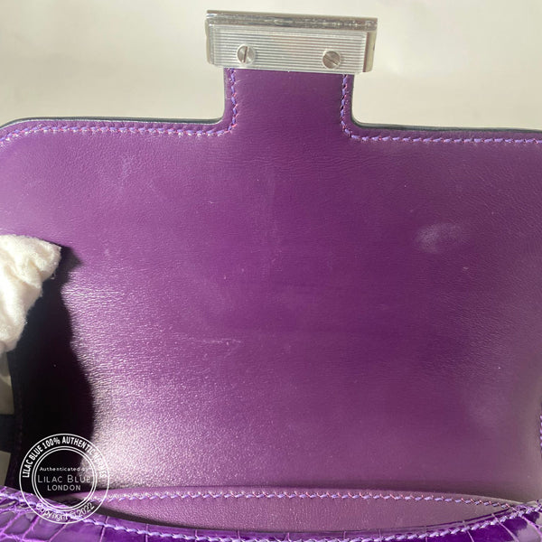 Hermes Constance 18cm Amethyst Shiny Croc PHW/Enamel - Preloved