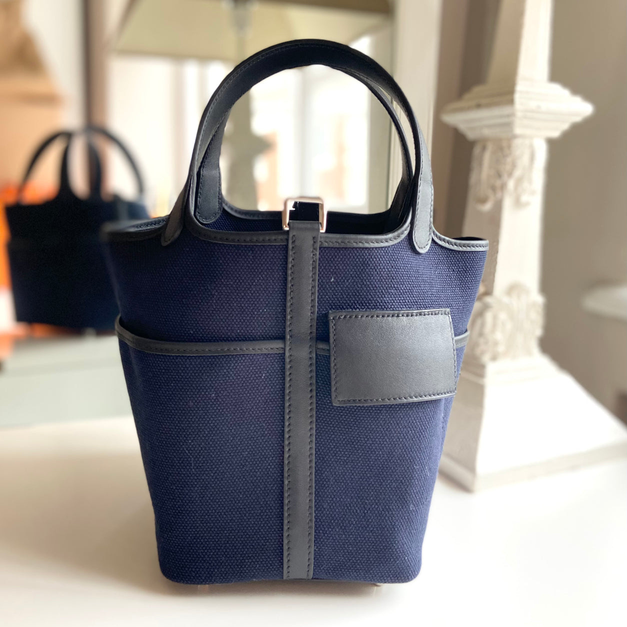 Hermès Picotin 18cm Bleu Marine/Black Cargo Toile/Swift PHW
