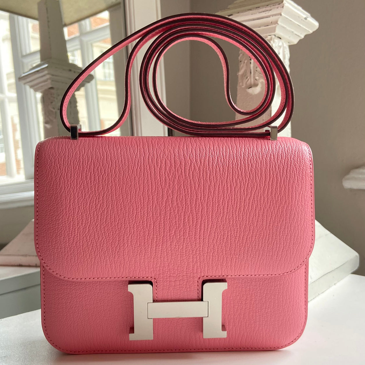 Hermes Constance 18cm Verso Rose Confetti/Sanguine Chevre PHW