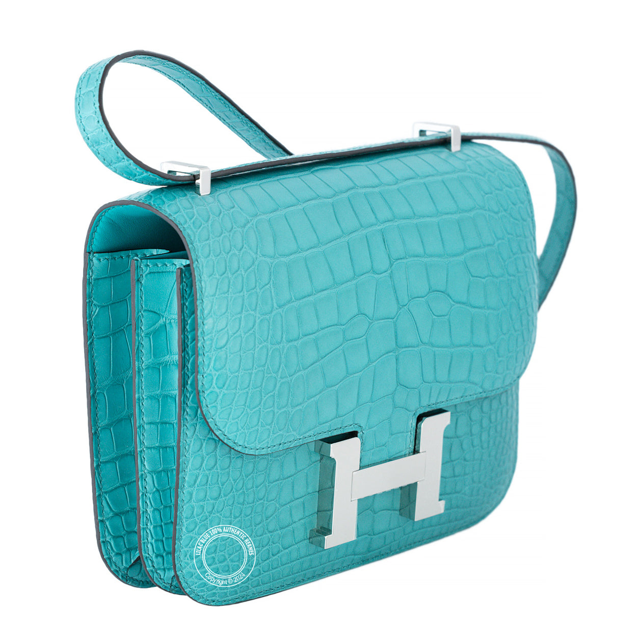Hermès Constance 18cm Turquoise Matte Crocodile PHW