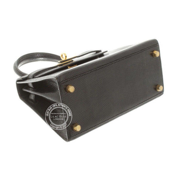 Hermès Kelly 20cm Black Lizard GHW - Vintage