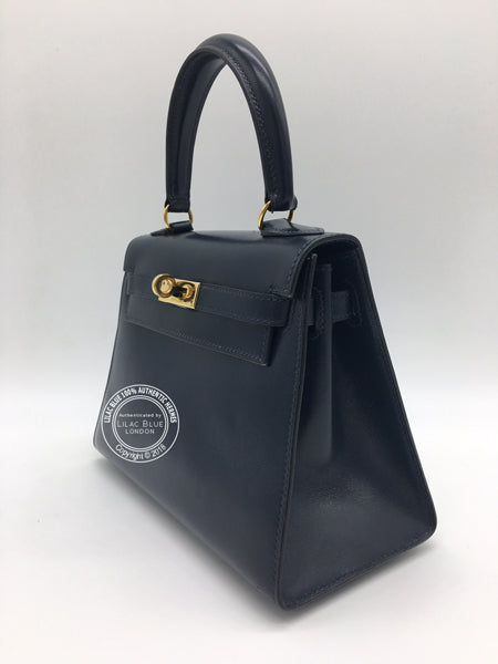 Hermès Kelly 20cm Blue Box, GHW - Vintage