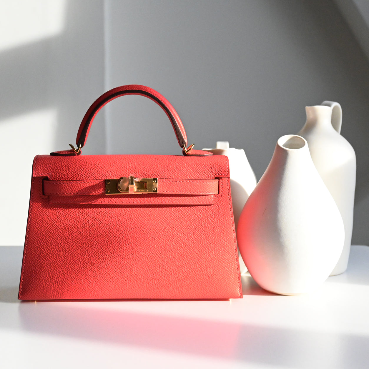 Hermès Kelly 20cm Rose Texas Epsom GHW