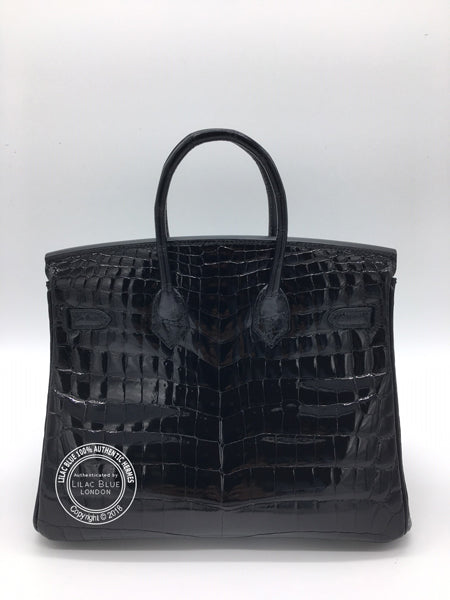 Hermes Birkin 25cm Black Shiny Croc GHW