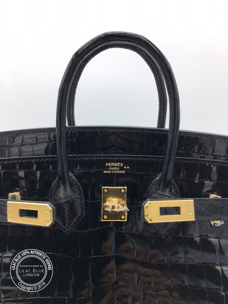 Hermes Birkin 25cm Black Shiny Croc GHW