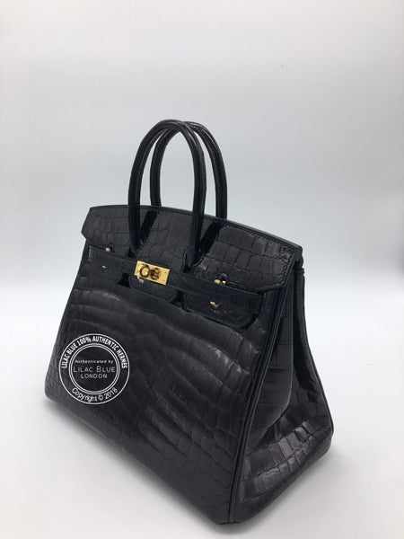 Hermes Birkin 25cm Black Shiny Croc GHW