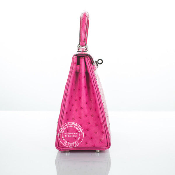 Hermès Kelly 25cm Fuschia Ostrich PHW - Preloved