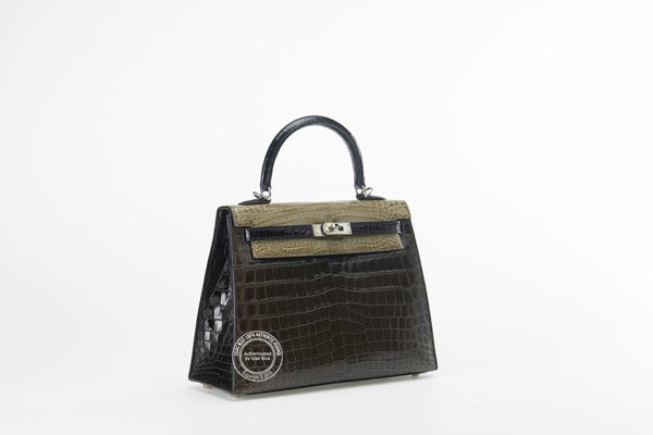 25cm Tri Colour Kelly. Shiny Croc, Palladium - Vintage
