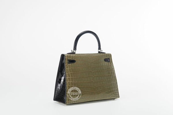 25cm Tri Colour Kelly. Shiny Croc, Palladium - Vintage