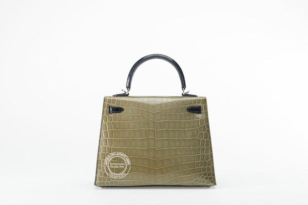25cm Tri Colour Kelly. Shiny Croc, Palladium - Vintage