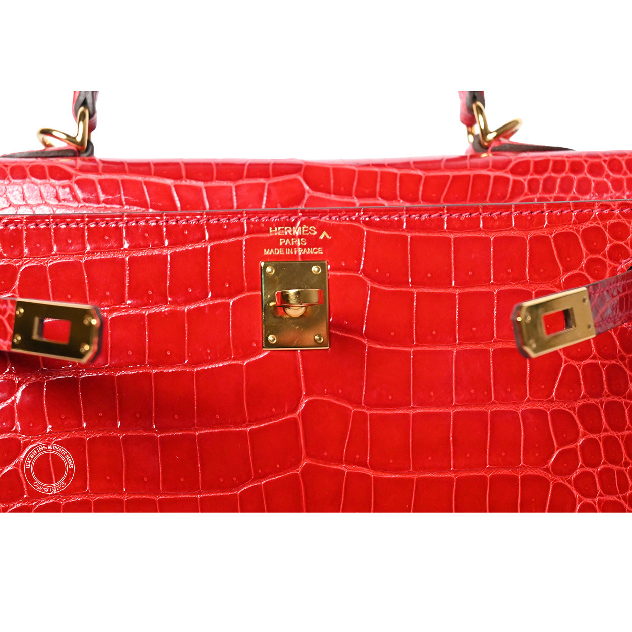 Hermès Kelly 25cm Rouge Braise Shiny Croc GHW