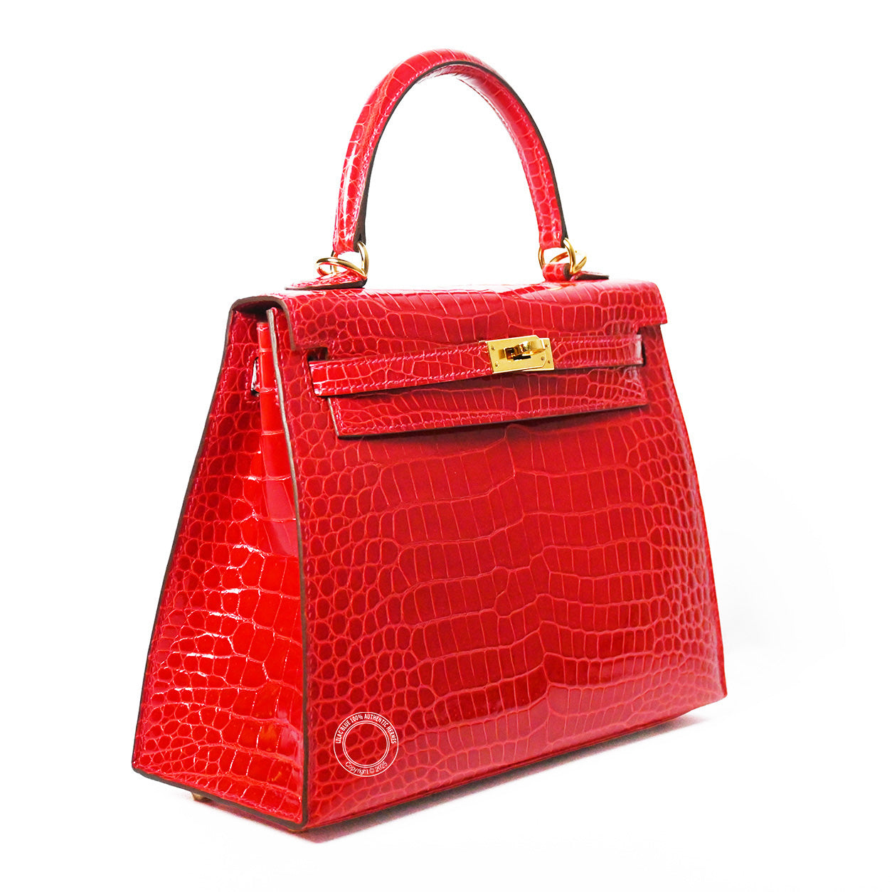 Hermès Kelly 25cm Rouge Braise Shiny Croc GHW