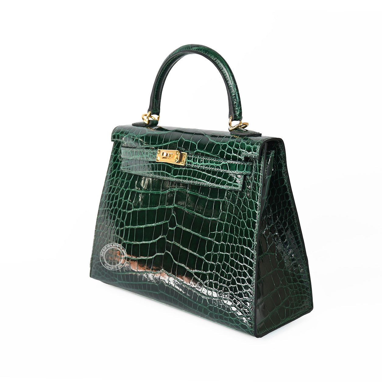 Hermès Kelly 25cm Vert Fonce Shiny Alligator GHW