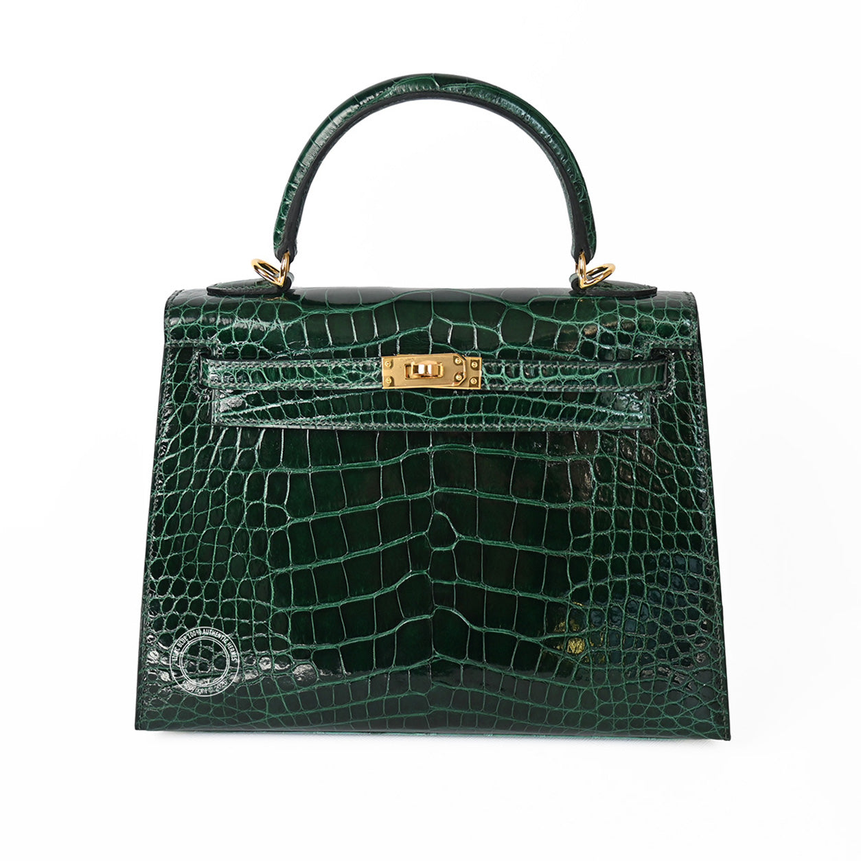 Hermès Kelly 25cm Vert Fonce Shiny Alligator GHW