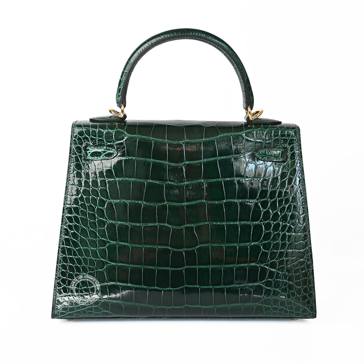 Hermès Kelly 25cm Vert Fonce Shiny Alligator GHW
