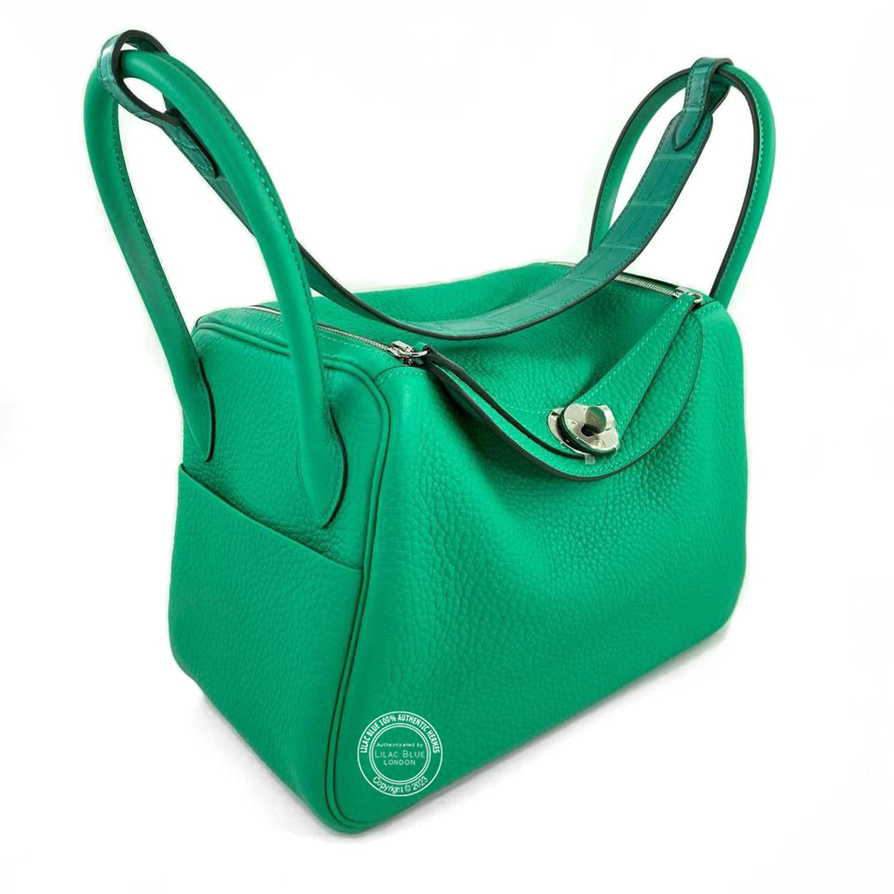 Hermès Lindy 26cm Menthe/Vert Jade Touch Matte Croc/Clemence PHW