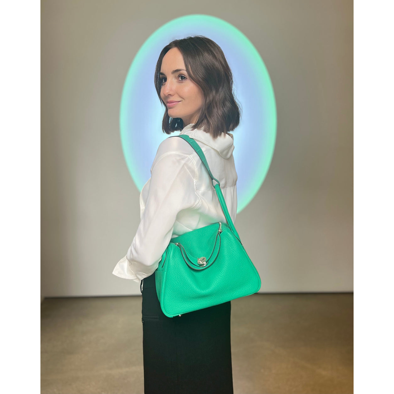 Hermès Lindy 26cm Menthe/Vert Jade Touch Matte Croc/Clemence PHW