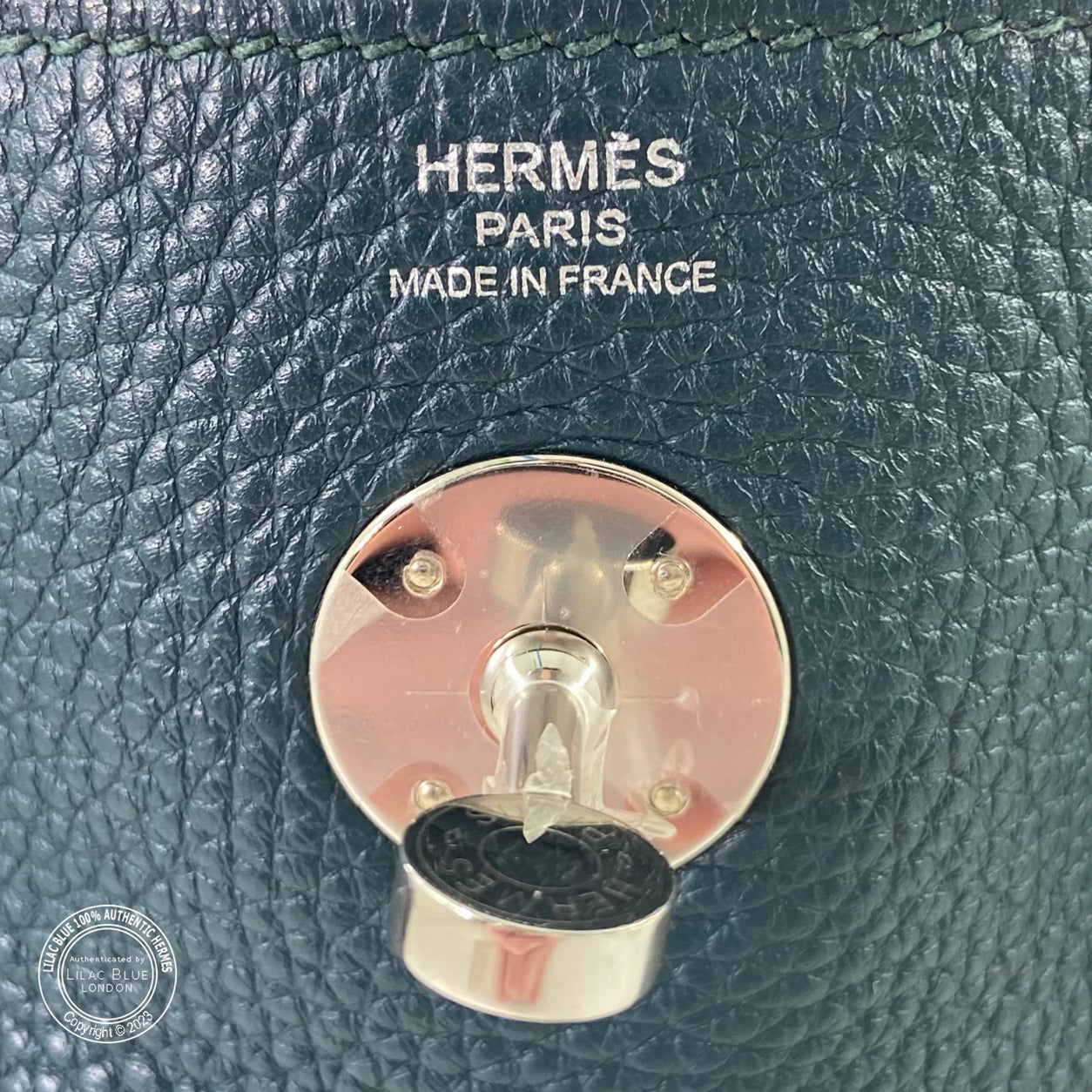 Hermès Lindy 26cm Vert Bosphore Clemence PHW - Preloved