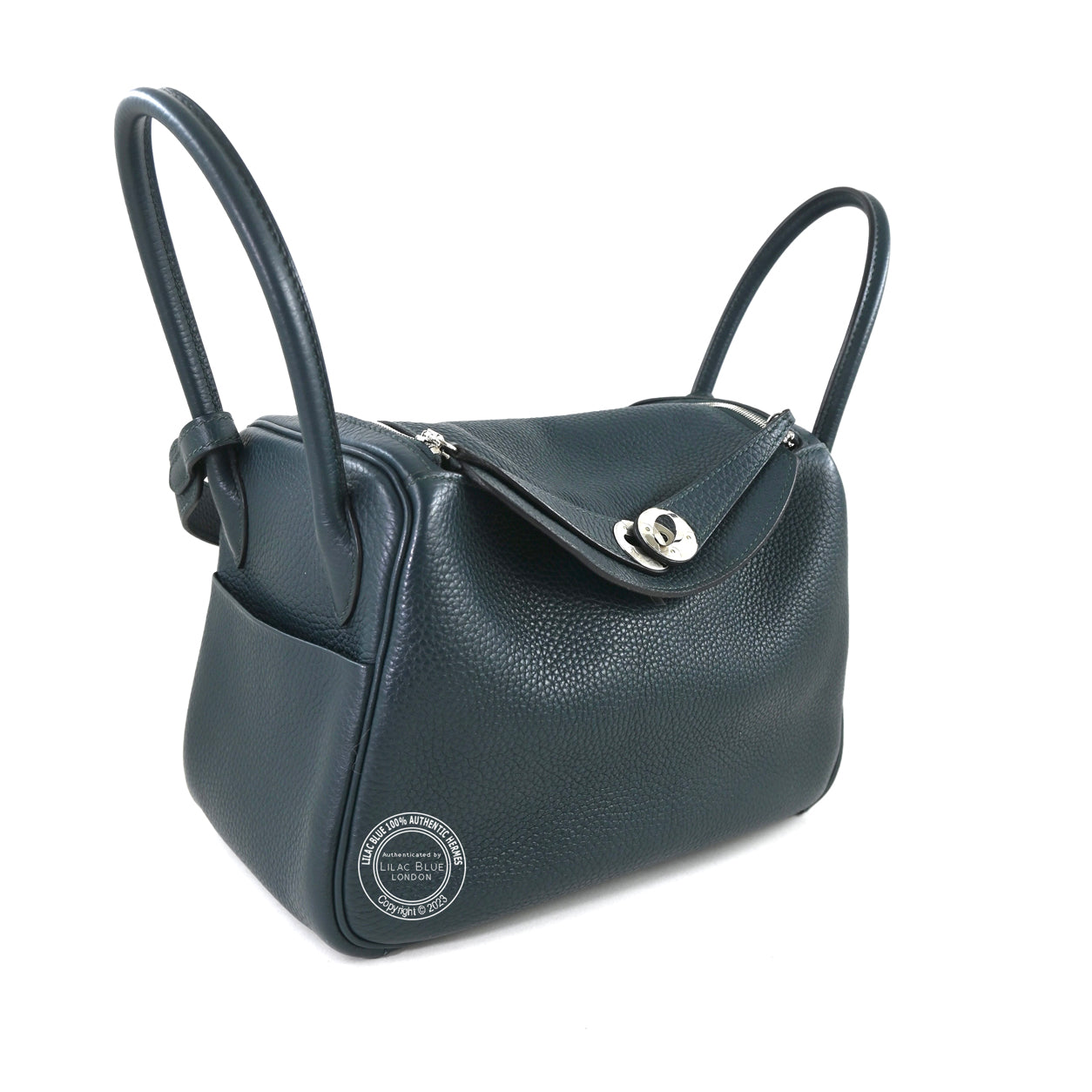 Hermès Lindy 26cm Vert Bosphore Clemence PHW - Preloved