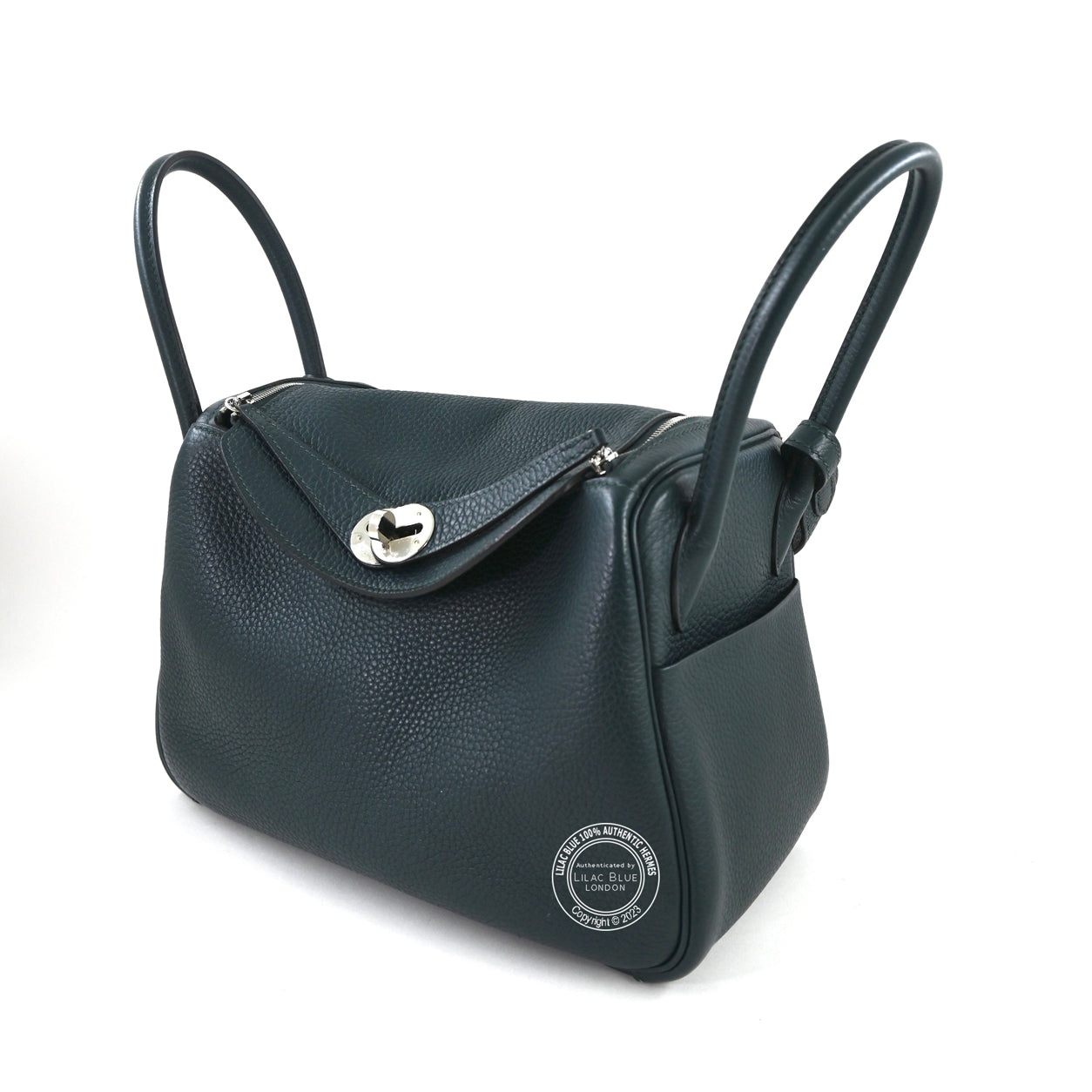 Hermès Lindy 26cm Vert Bosphore Clemence PHW - Preloved