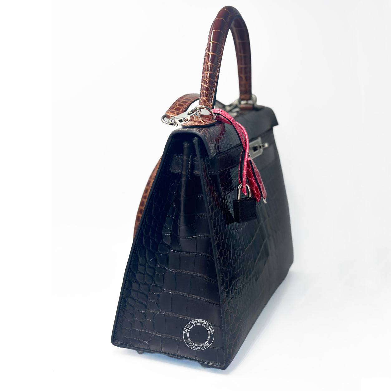 Hermès Kelly 28cm Ebene/Macassar/Miel Shiny Alligator PHW