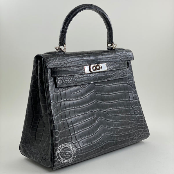 Hermès Kelly 28cm Graphite Matte Croc PHW