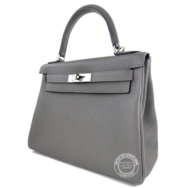Hermes Kelly 28cm Gris Meyer Togo PHW