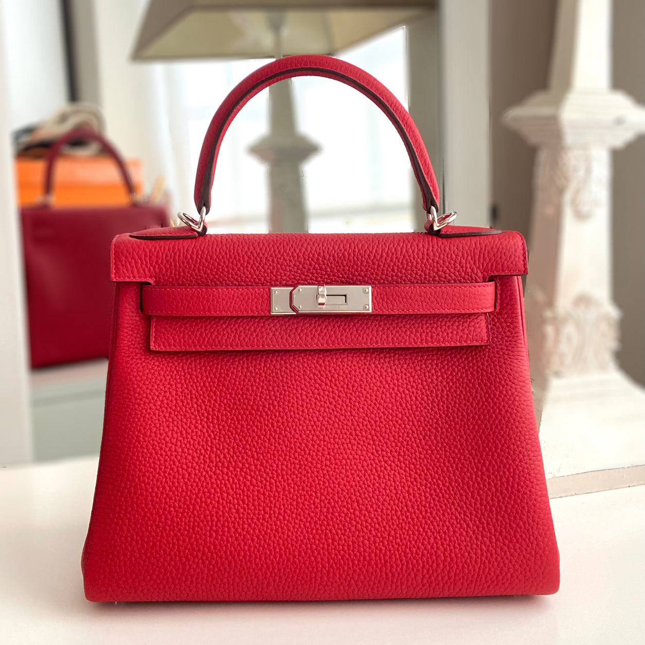 Hermes Kelly 28cm Vermillion Togo PHW
