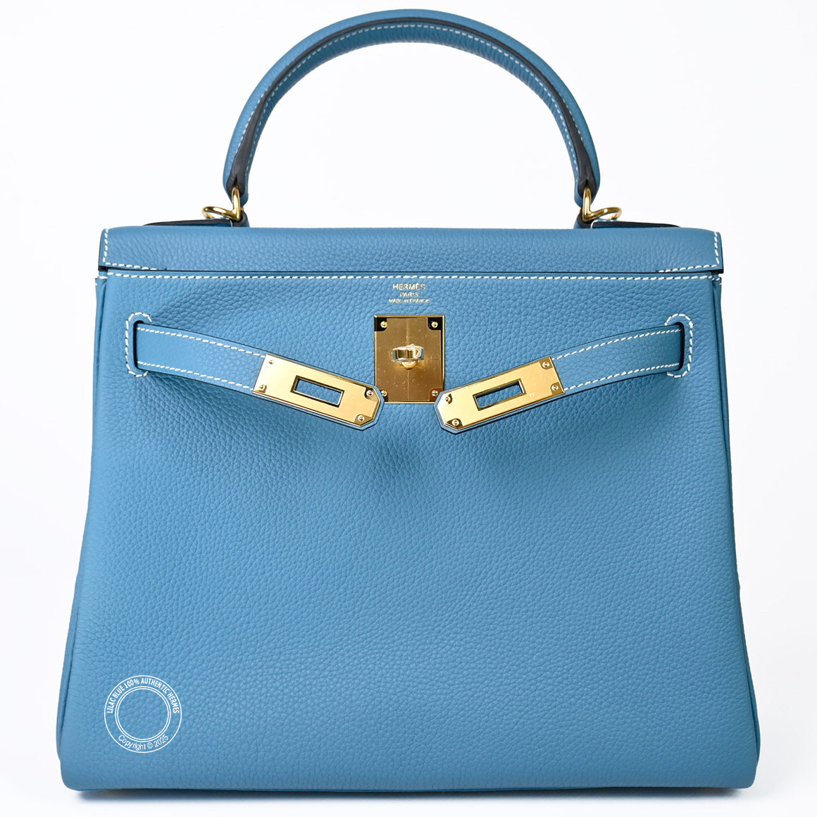 Hermes Kelly 28cm Blue Jean GHW