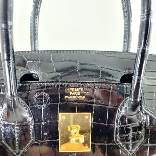 Hermès Birkin 30cm Black Shiny Croc GHW - Preloved