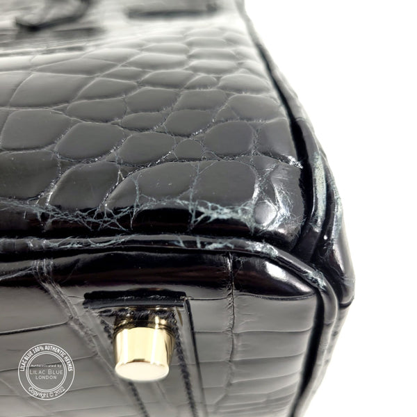 Hermès Birkin 30cm Black Shiny Croc GHW - Preloved