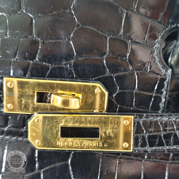 Hermès Birkin 30cm Black Shiny Croc GHW - Preloved