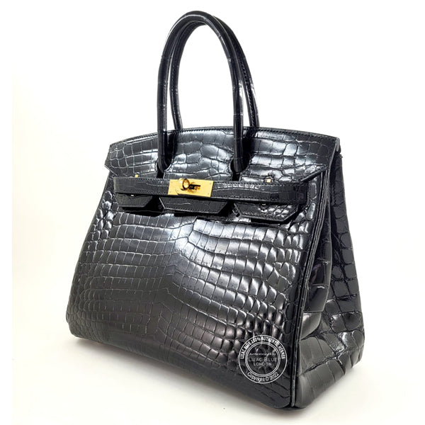 Hermès Birkin 30cm Black Shiny Croc GHW - Preloved