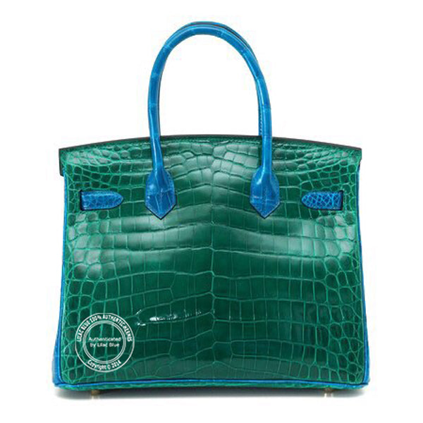 Hermès Birkin 30cm Vert Emeraud/Bleu Izmir Shiny Croc GHW