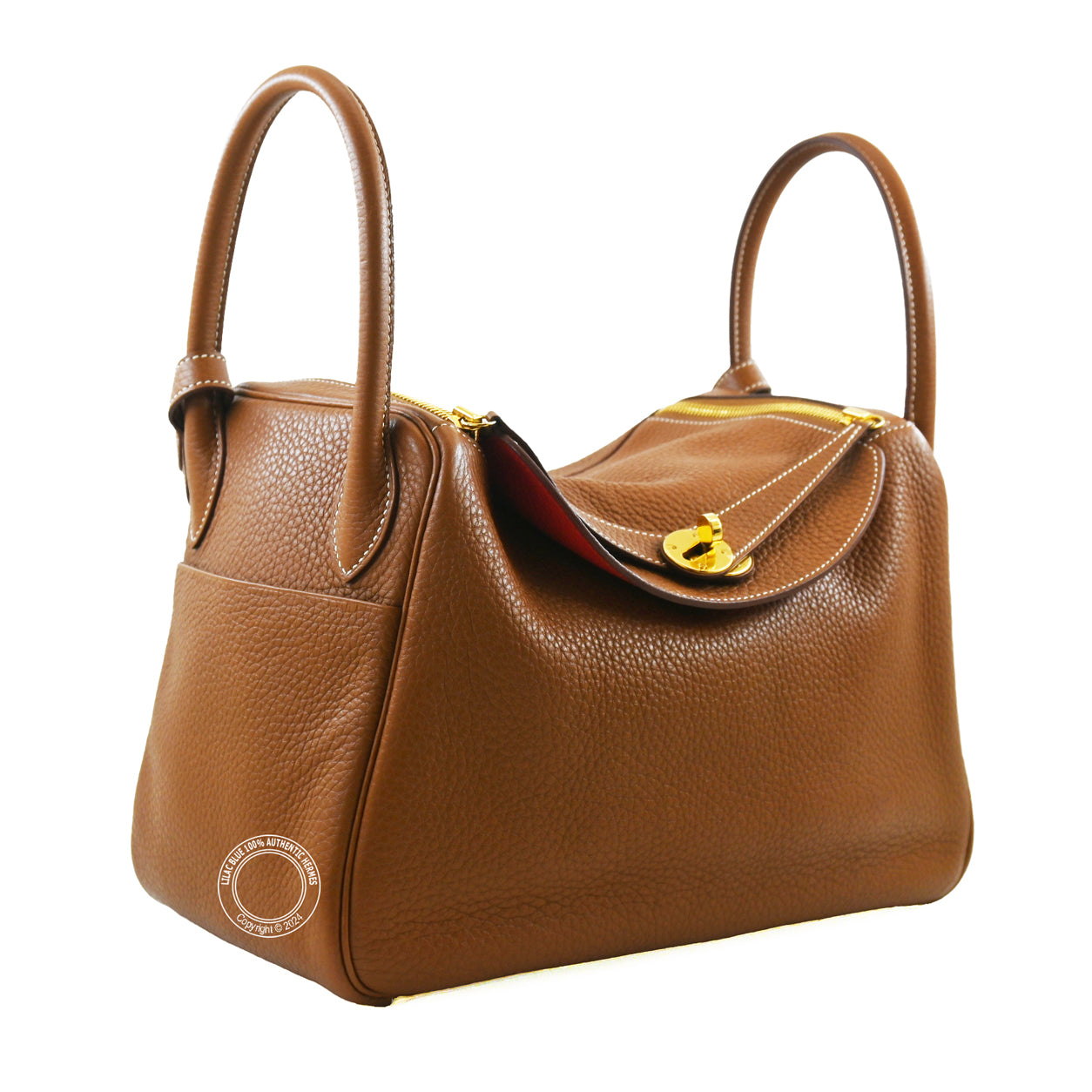 Hermès Lindy 30cm Gold/Rouge Tomate Verso Clemence GHW