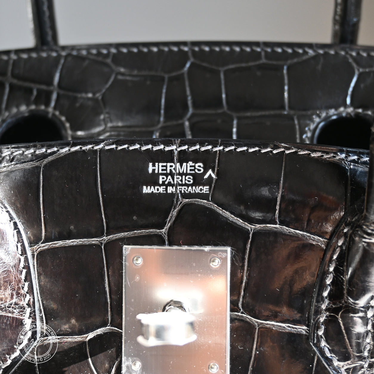Hermès Birkin 30cm Graphite Shiny Croc PHW - Preloved