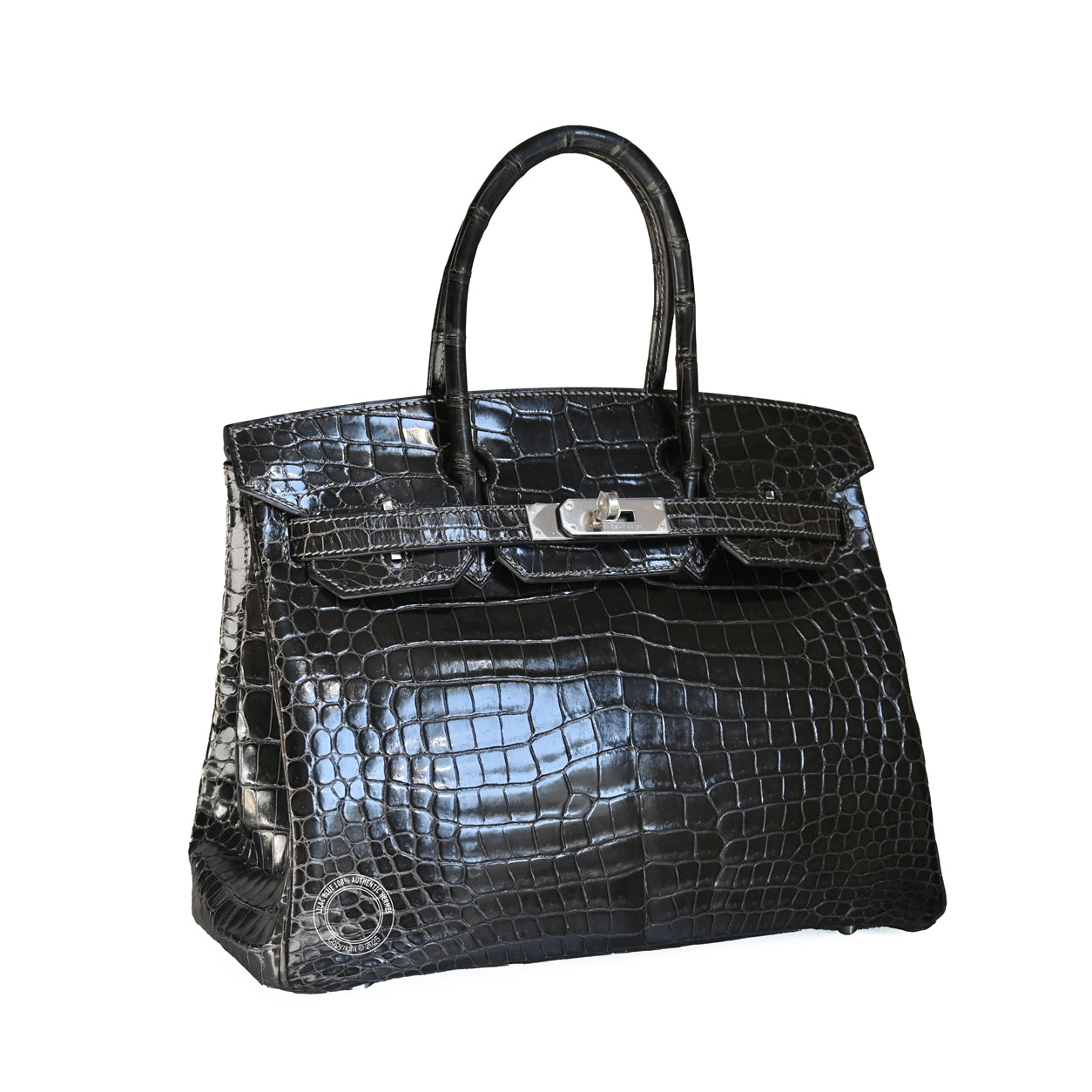 Hermès Birkin 30cm Graphite Shiny Croc PHW - Preloved