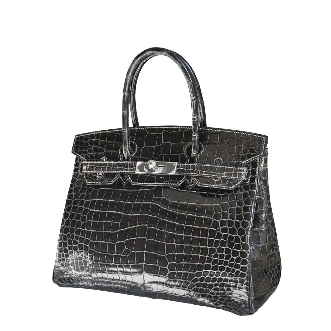Hermès Birkin 30cm Graphite Shiny Croc PHW - Preloved