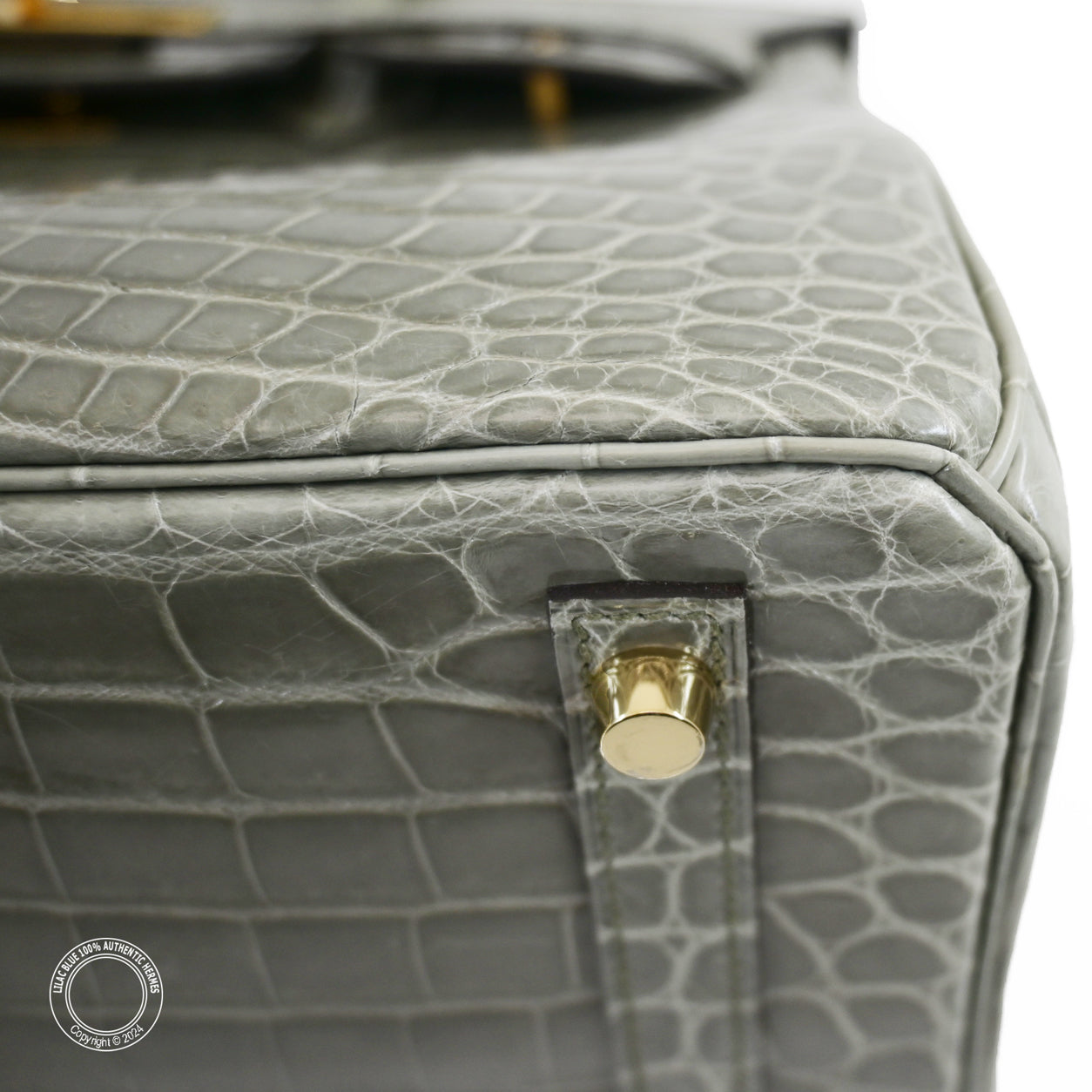 Hermès Birkin 30cm Gris Tourterelle Shiny Croc GHW - Preloved