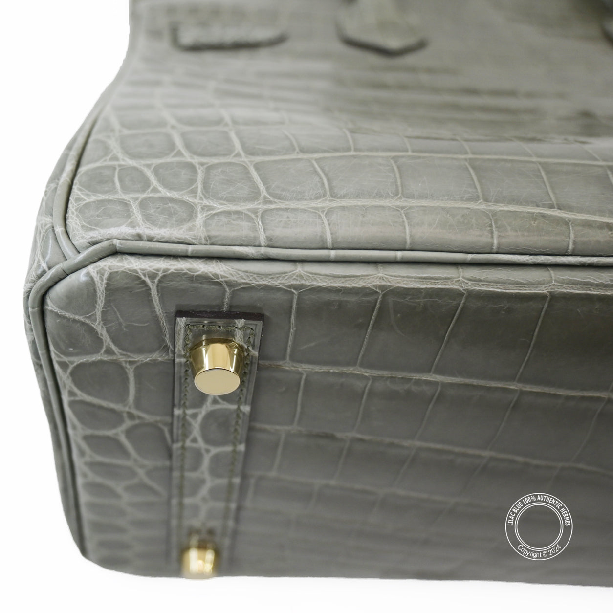 Hermès Birkin 30cm Gris Tourterelle Shiny Croc GHW - Preloved