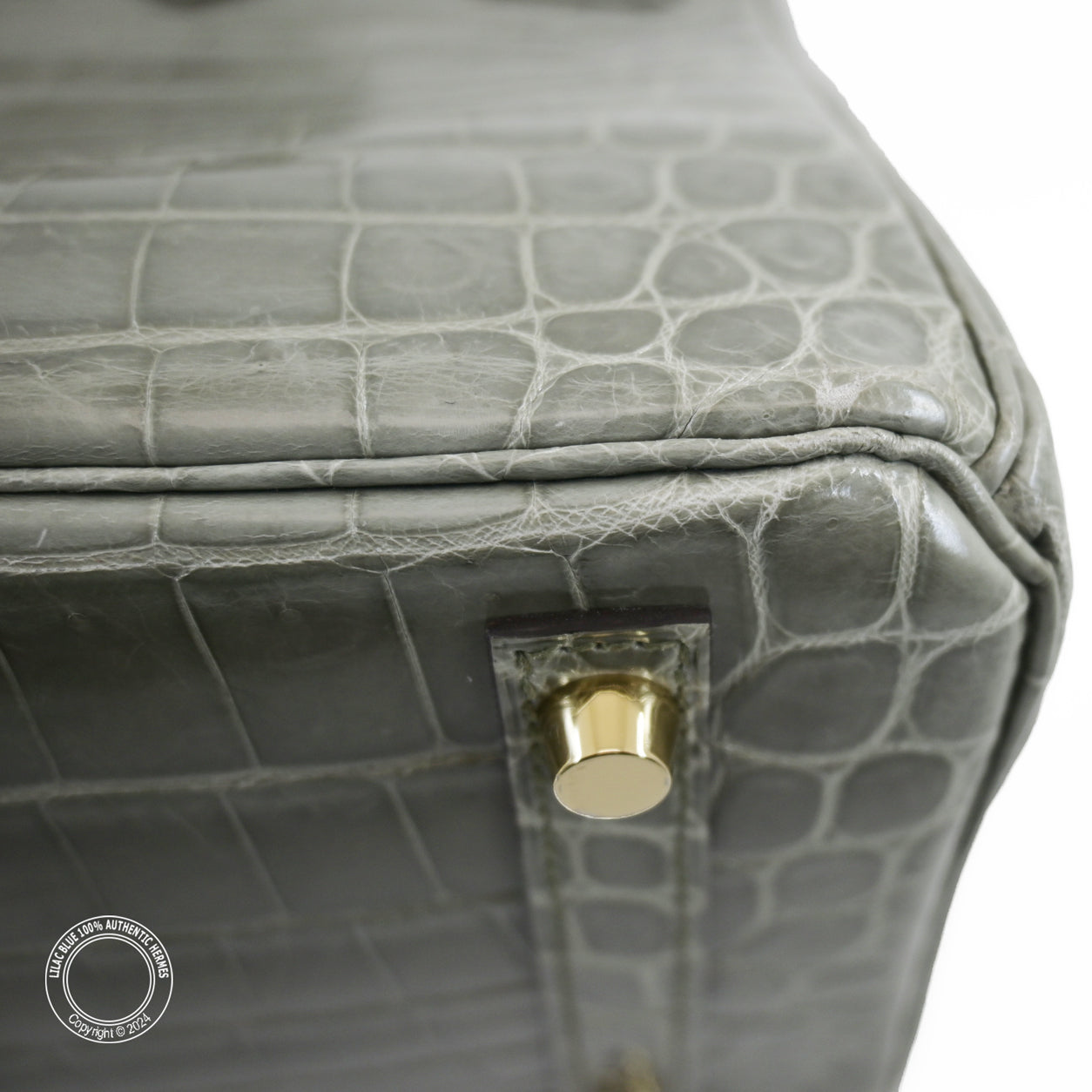 Hermès Birkin 30cm Gris Tourterelle Shiny Croc GHW - Preloved