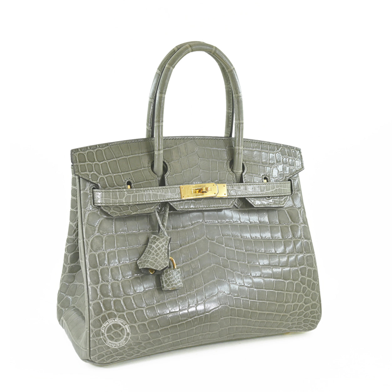 Hermès Birkin 30cm Gris Tourterelle Shiny Croc GHW - Preloved