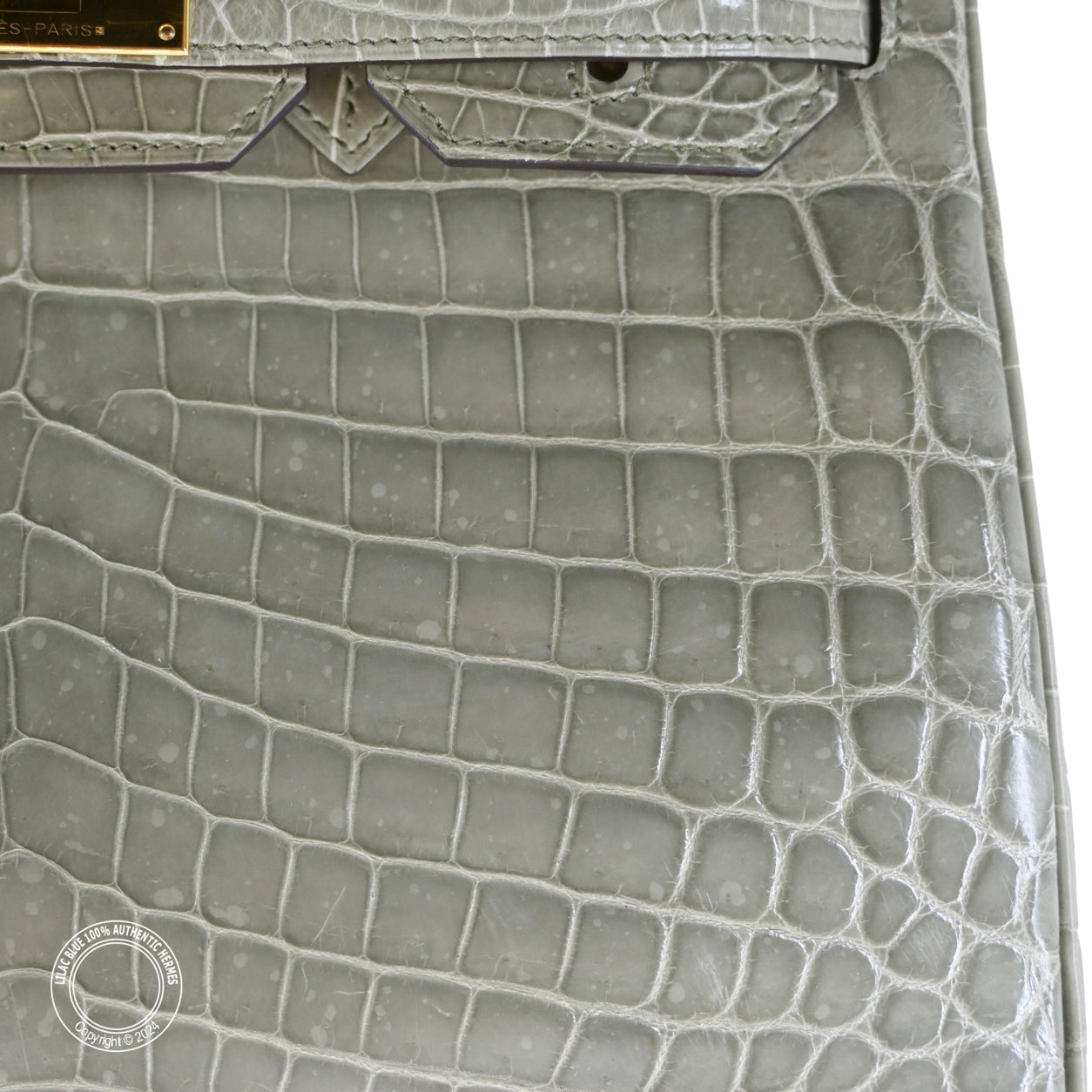 Hermès Birkin 30cm Gris Tourterelle Shiny Croc GHW - Preloved