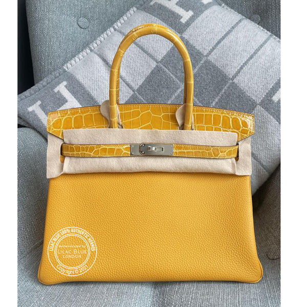 Hermès Birkin 30cm Jaune Ambre Touch Togo/Shiny Croc PHW