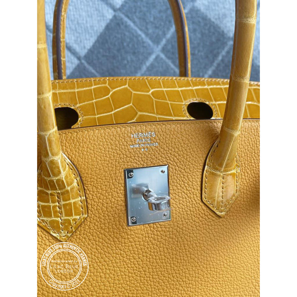Hermès Birkin 30cm Jaune Ambre Touch Togo/Shiny Croc PHW